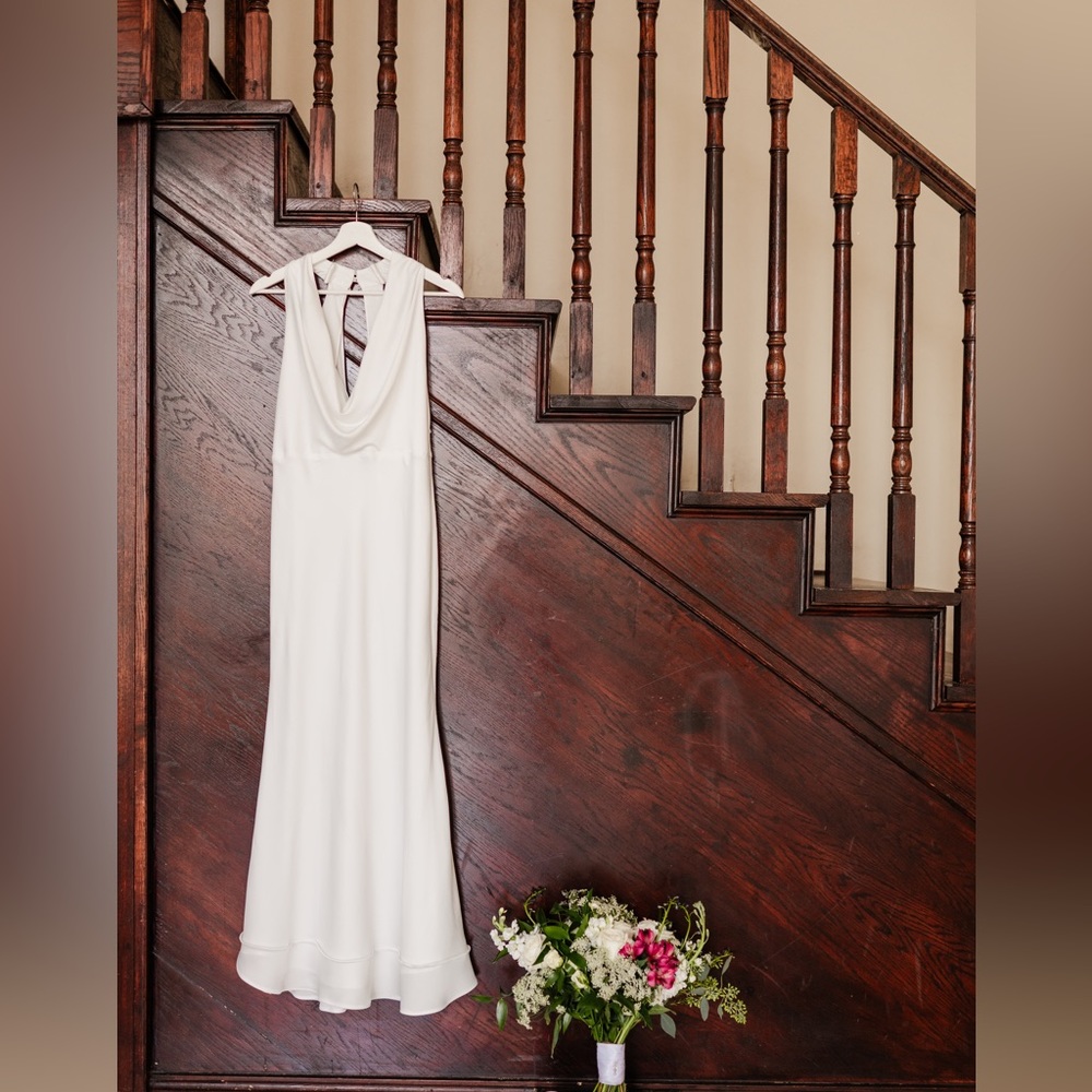 ASOS DESIGN Marlowe satin halter cowl wedding dress in ivory